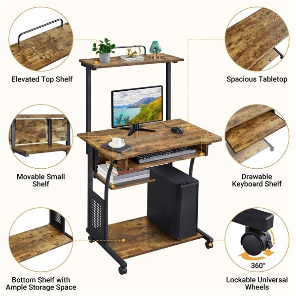 Yaheetech 3 Tiers Rolling Computer Desk with Keyboard Tray - Image 5