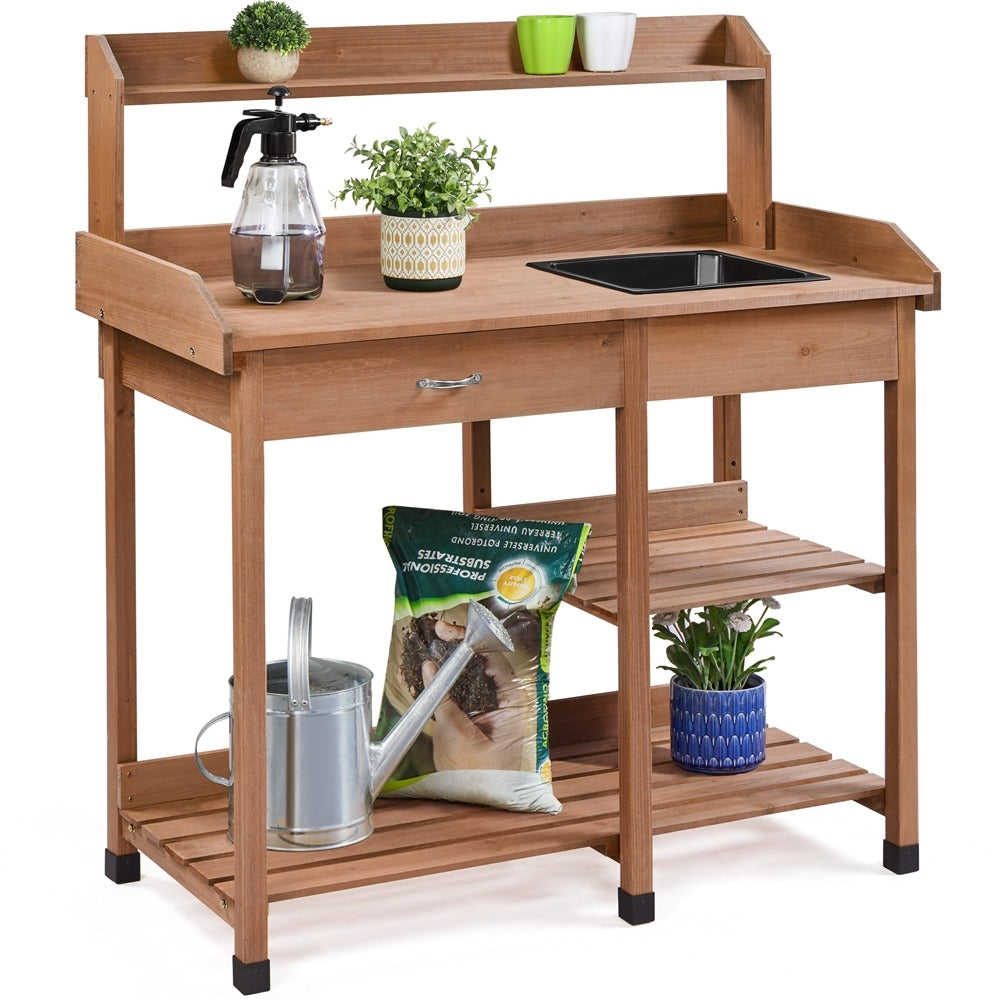 Yaheetech Outdoor Garden Work Bench Sink Drawer Rack Shelves - Image 2