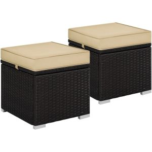 Yaheetech 2pcs Outdoor with Hidden Storage Wicker Ottomans