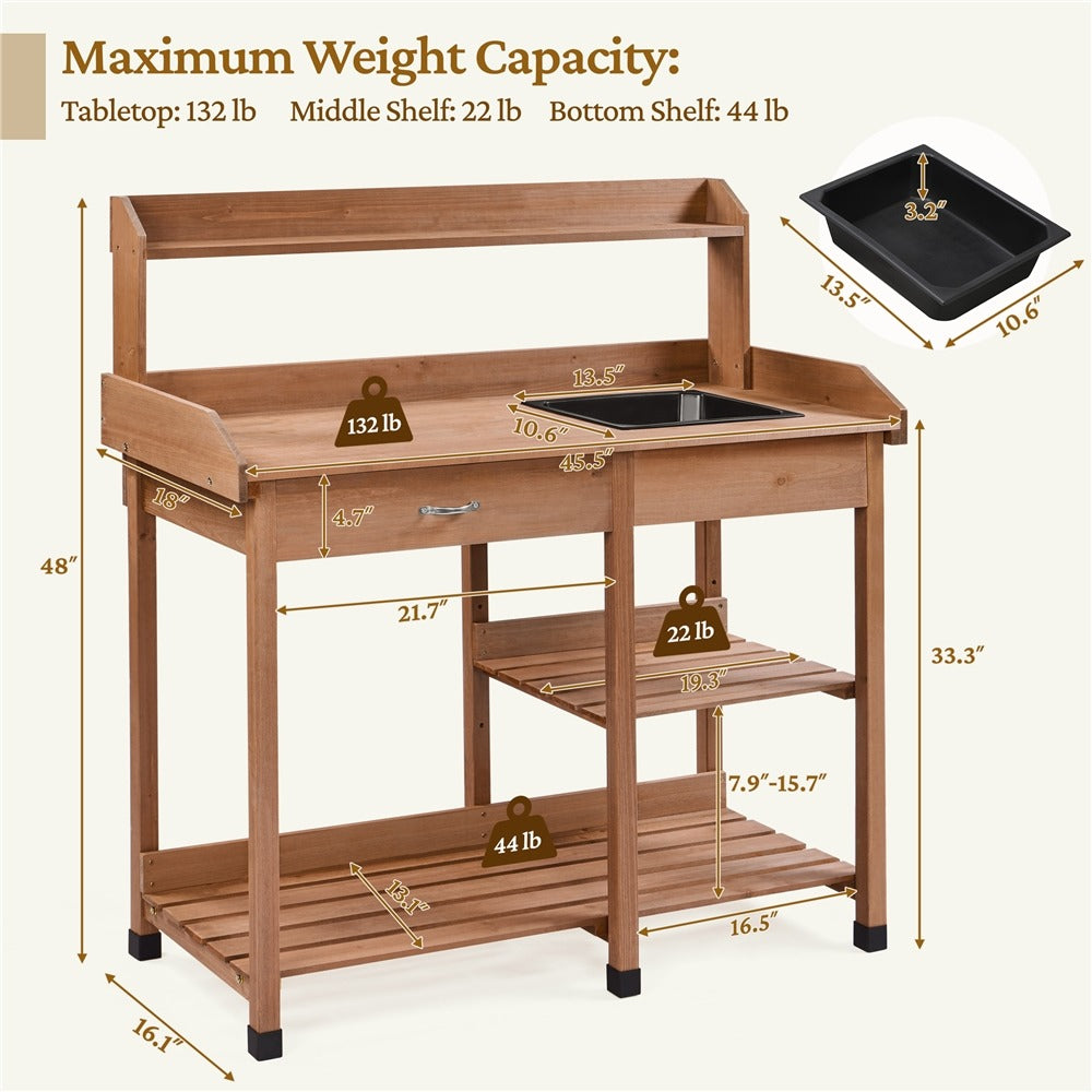 Yaheetech Outdoor Garden Work Bench Sink Drawer Rack Shelves - Image 5