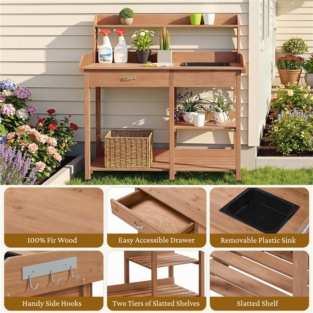 Yaheetech Outdoor Garden Work Bench Sink Drawer Rack Shelves - Image 7