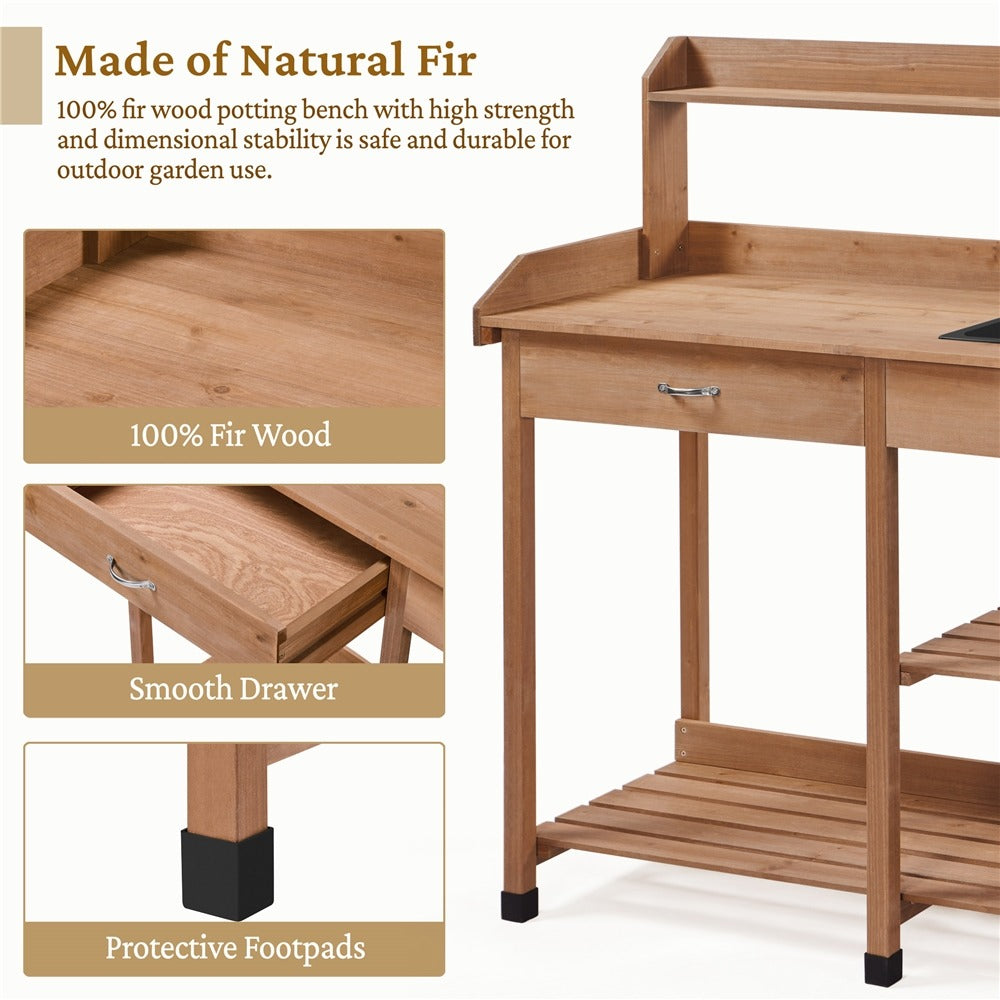 Yaheetech Outdoor Garden Work Bench Sink Drawer Rack Shelves - Image 8