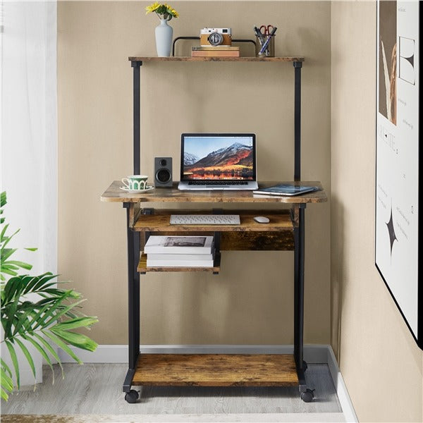 Yaheetech 3 Tiers Rolling Computer Desk with Keyboard Tray - Image 8