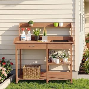 Yaheetech Outdoor Garden Work Bench Sink Drawer Rack Shelves