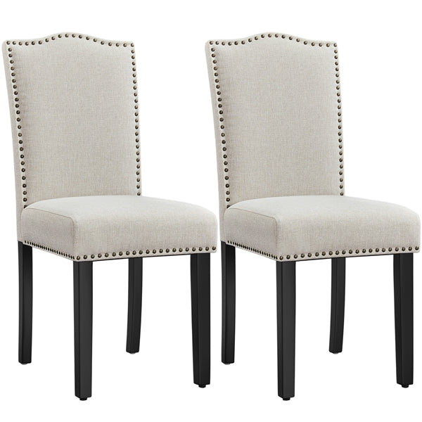 Upholstered Fabric Dining Chairs Set of 6 Beige - Image 3