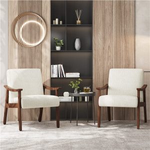 Yaheetech Corduroy Accent Chair Set of 2. Beige