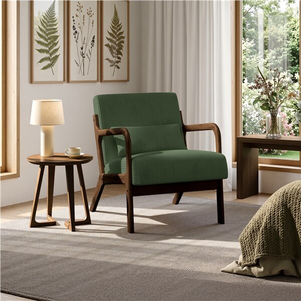 Yaheetech Corduroy Accent Chair with Solid Wood Legs & Armrests - Image 6