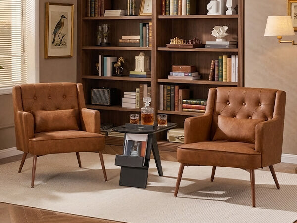 Yaheetech Set of 2 Button-Tufted PU Leather Accent Armchairs - Image 3