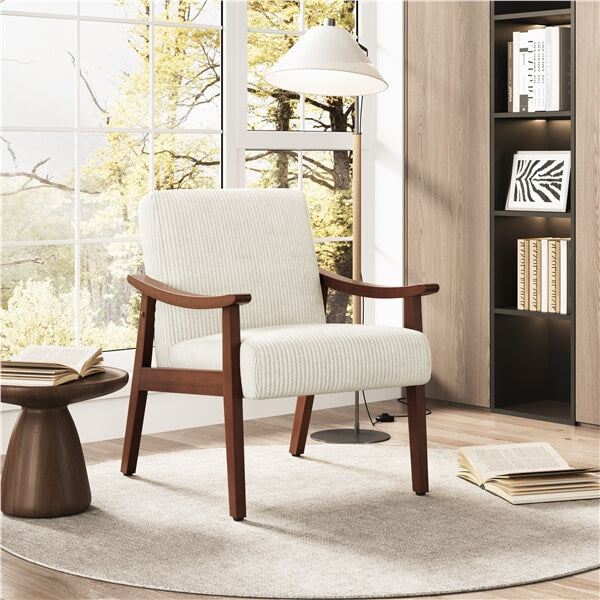 Yaheetech Corduroy Accent Chair Set of 2. Beige - Image 11