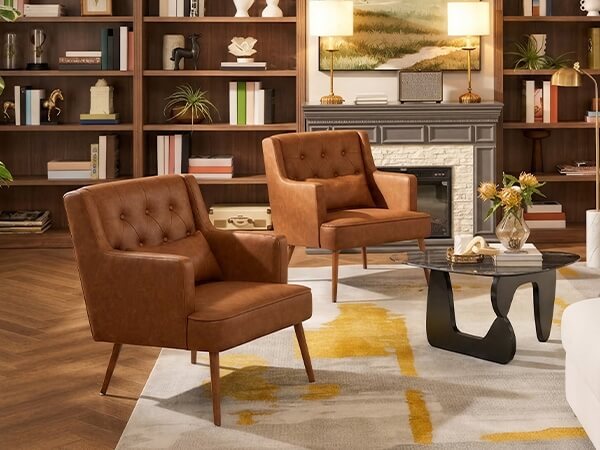 Yaheetech Set of 2 Button-Tufted PU Leather Accent Armchairs - Image 5