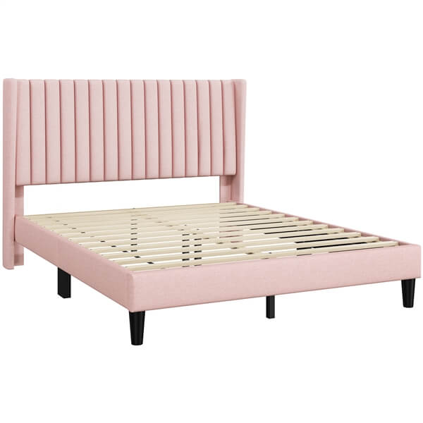 Queen Upholstered Bed Frame with Wing Side - Image 2