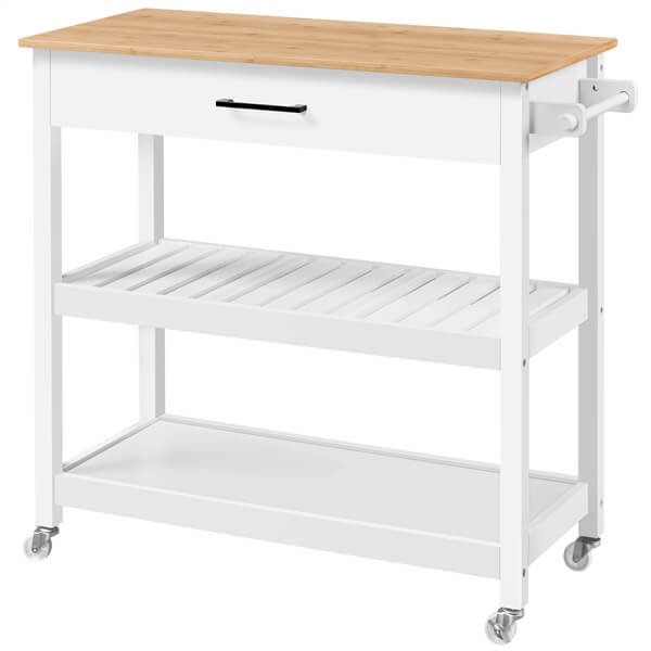 Yaheetech Kitchen Island Cart on Wheels with Bamboo Tabletop - Image 2