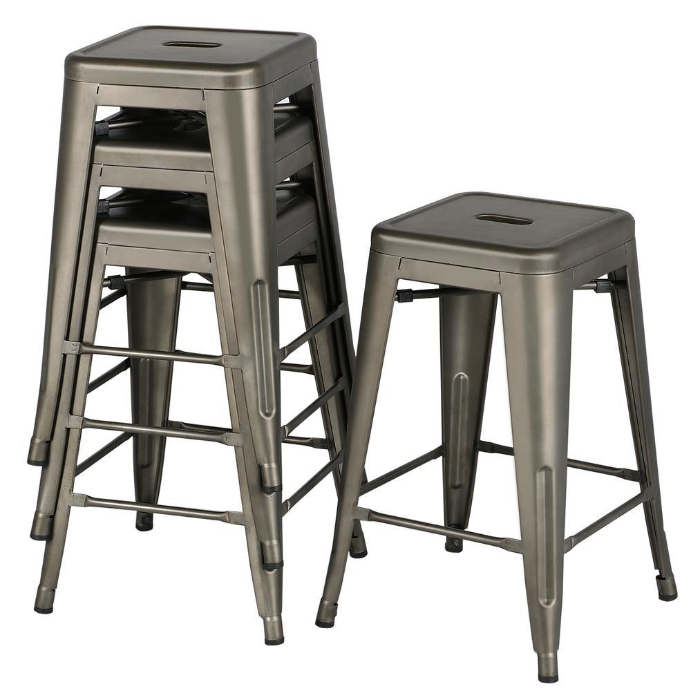 Yaheetech 24 inch Set of 4 Counter Height Metal Bar Stools - Image 2