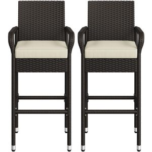 Yaheetech Set of 2 Outdoor PE Rattan Patio Bar Stools