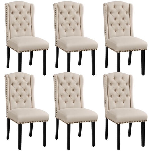 Yaheetech Upholstered Dining Chairs Set of 6 Button Tufted Kitchen Chairs - Image 2
