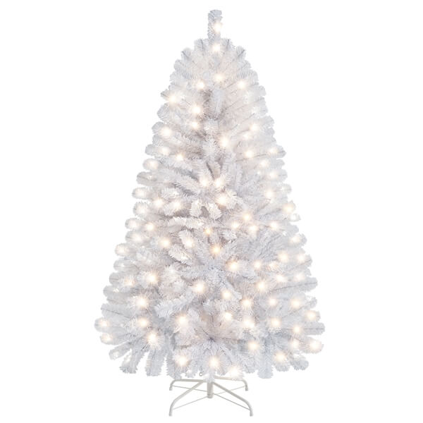 Yaheetech 4.5ft Pre-lit Spruce Artificial Hinged Christmas Pine Tree White - Image 2