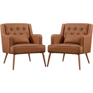 Yaheetech Set of 2 Button-Tufted PU Leather Accent Armchairs