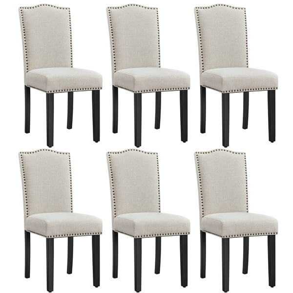 Upholstered Fabric Dining Chairs Set of 6 Beige - Image 2