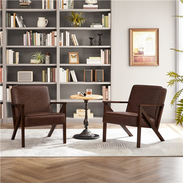 Yaheetech Faux Leather Armchair with Z-shaped Wood Legs - Image 11