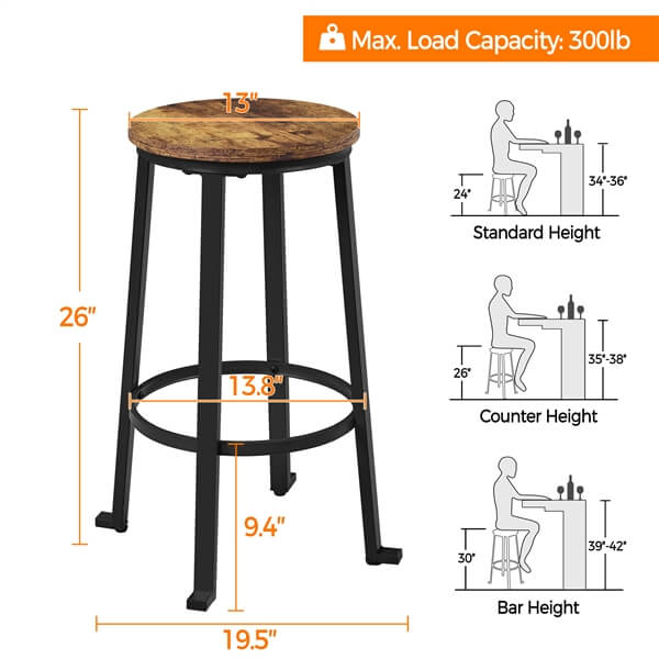 Yaheetech 26/29.5 inch Industrial Counter Barstools Set of 2 - Image 3