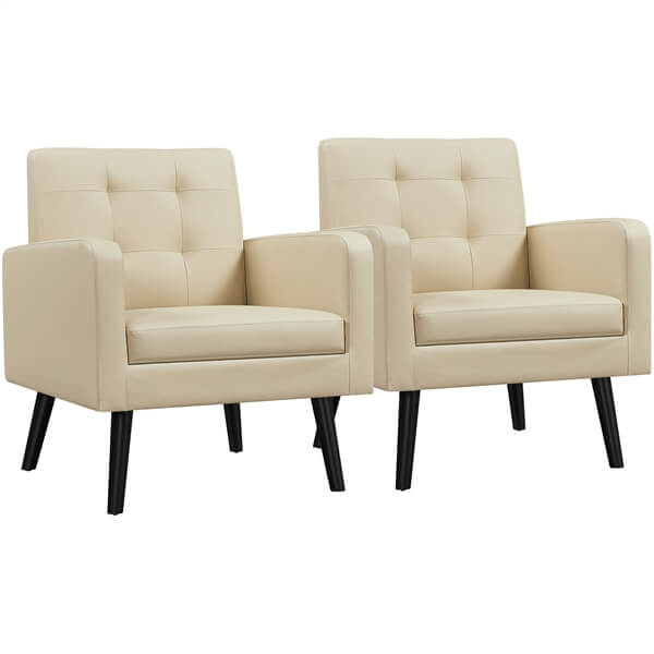 Yaheetech Mid Century Modern Faux Leather Arm Chair - Image 2