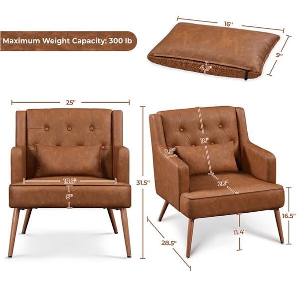 Yaheetech Set of 2 Button-Tufted PU Leather Accent Armchairs - Image 8