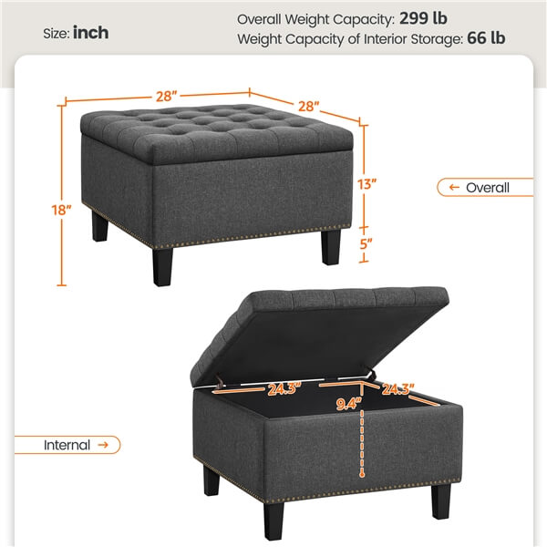 Yaheetech 28-inch Entryway Ottoman Bench with Storage - Image 3