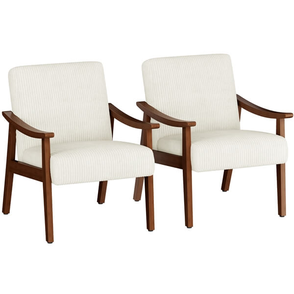 Yaheetech Corduroy Accent Chair Set of 2. Beige - Image 3