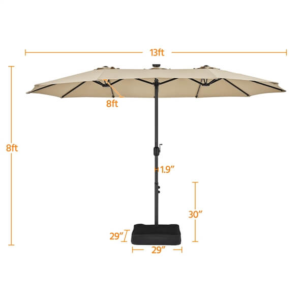 Yaheetech 13 ft Large Patio Umbrella with Solar Lights Double-Sided - Image 2