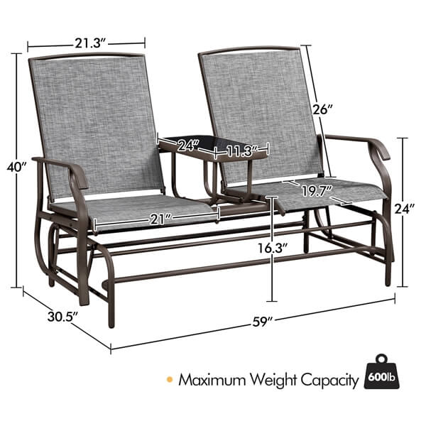 Yaheetech 2-Seat Outdoor Glider with Center Table - Image 6
