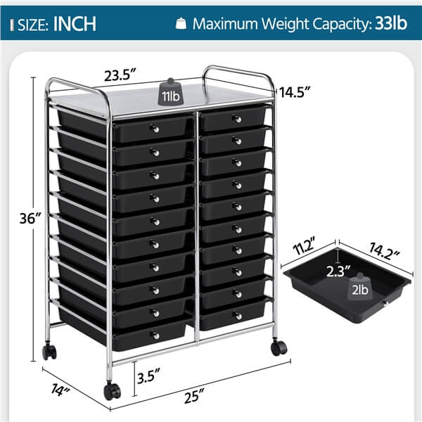 Yaheetech 20-Drawer Rolling Storage Cart - Image 5