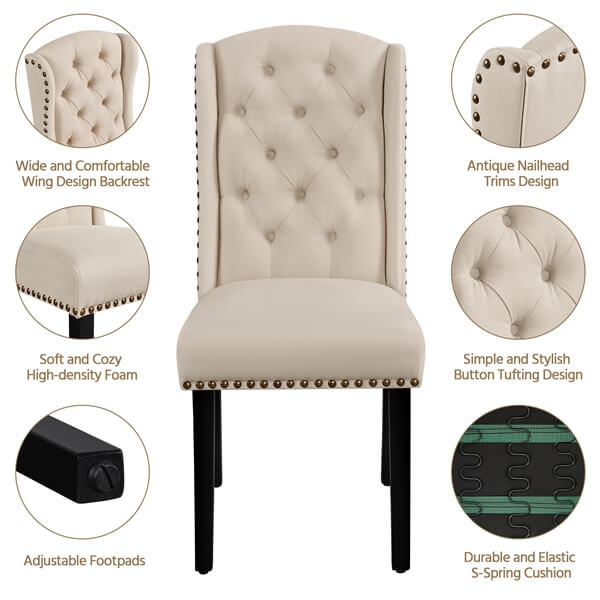Yaheetech Upholstered Dining Chairs Set of 6 Button Tufted Kitchen Chairs - Image 4