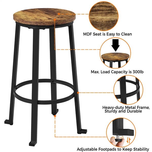 Yaheetech 26/29.5 inch Industrial Counter Barstools Set of 2 - Image 5