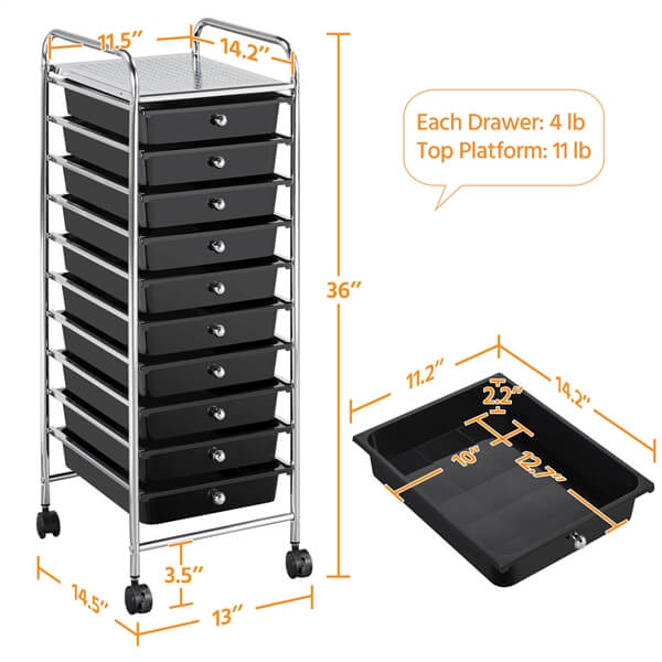 Yaheetech 10 Drawer Rolling Storage Cart - Image 5
