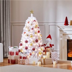 Yaheetech 4.5ft Pre-lit Spruce Artificial Hinged Christmas Pine Tree White