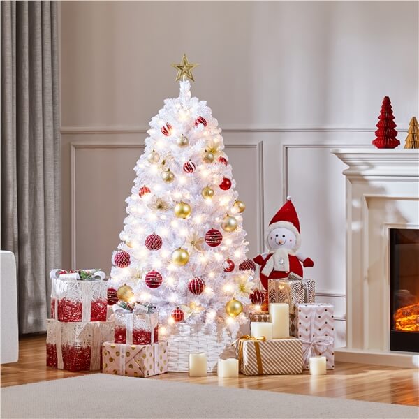 Yaheetech 4.5ft Pre-lit Spruce Artificial Hinged Christmas Pine Tree White