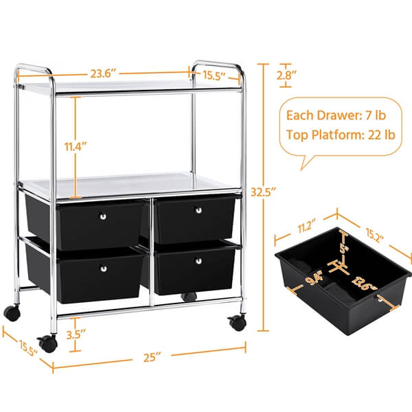 Yaheetech Rolling Storage Cart with 4 Drawers 2 Shelves - Image 5
