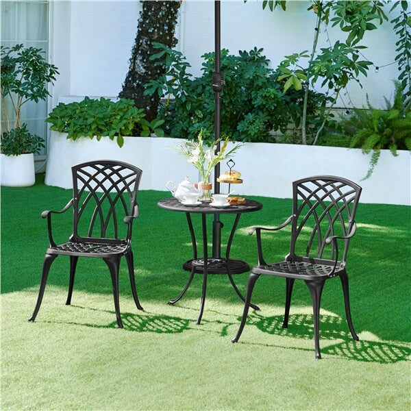 Yaheetech Patio Bistro Set 3-Piece Outdoor Cast Aluminum Table and Chairs Set