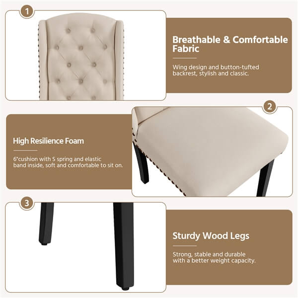 Yaheetech Upholstered Dining Chairs Set of 6 Button Tufted Kitchen Chairs - Image 5