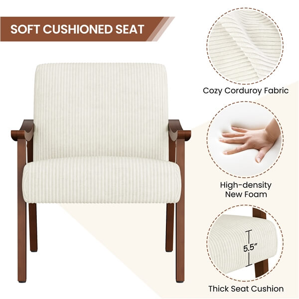 Yaheetech Corduroy Accent Chair Set of 2. Beige - Image 5