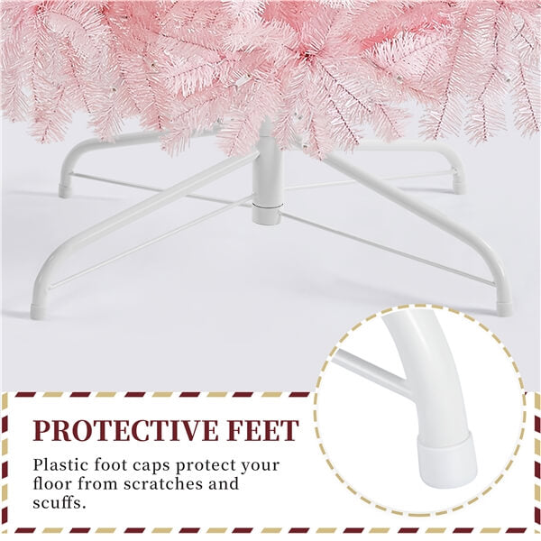 Yaheetech 6ft Pre-lit Artificial Hinged Christmas Tree Pink - Image 5