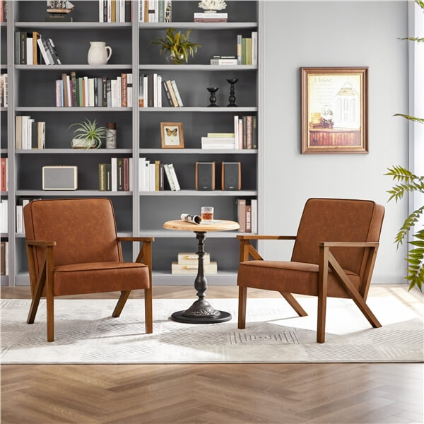 Yaheetech Faux Leather Armchair with Z-shaped Wood Legs - Image 12