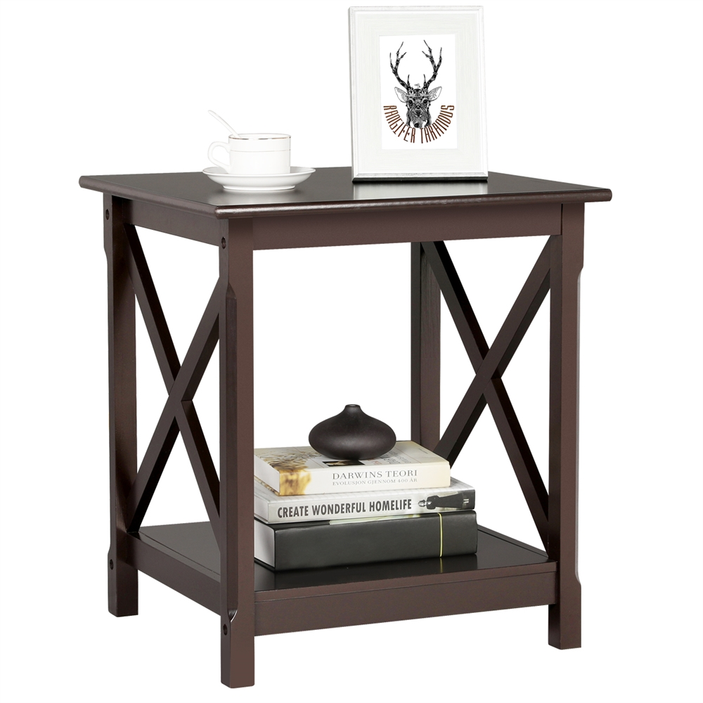 Yaheetech X Design End Table with 2-Tier Storage Shelf - Image 2