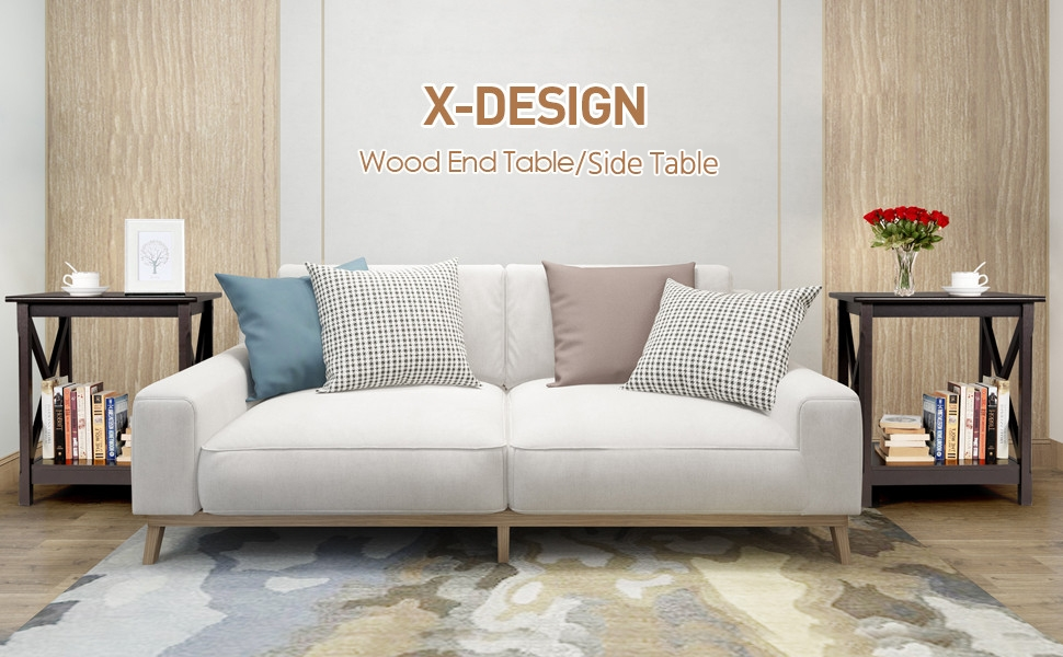 Yaheetech X Design End Table with 2-Tier Storage Shelf - Image 7