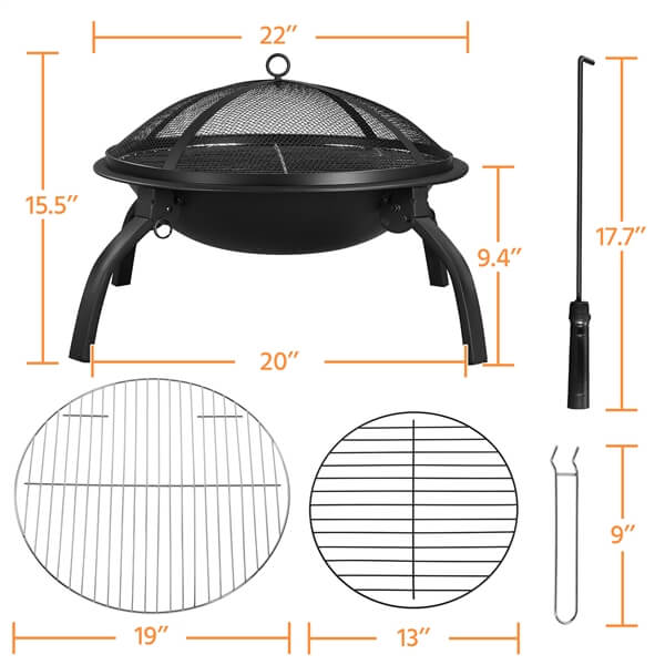 Yaheetech Foldable Iron Fire Pit 21in - Image 3