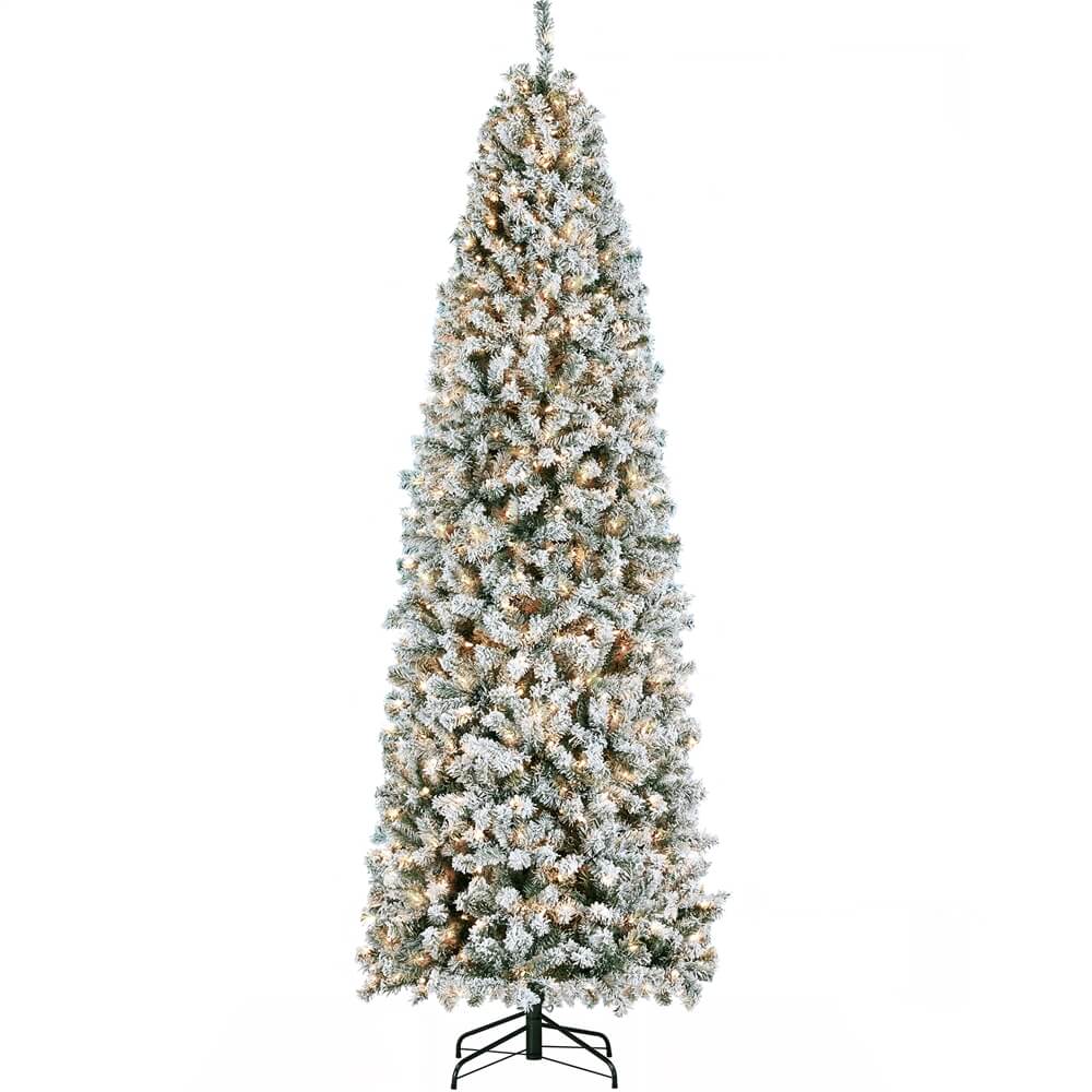 Yaheetech 9 Ft Prelit Flocked Pencil Artificial Christmas Tree - Image 2