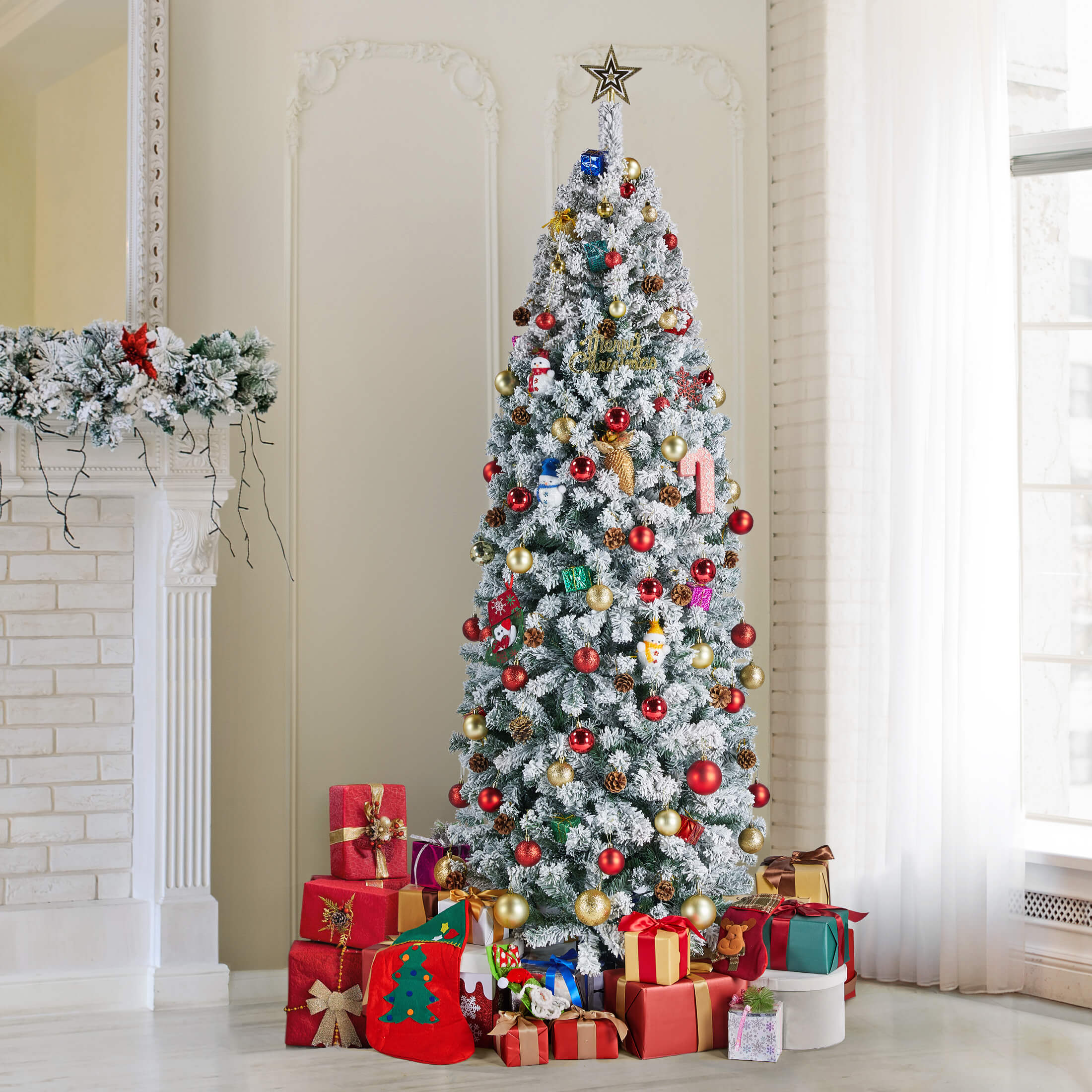 Yaheetech Flocked Artificial Christmas Tree