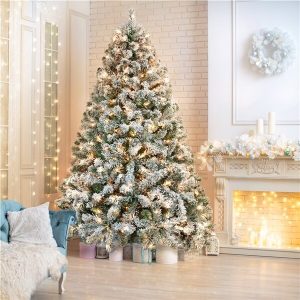 Yaheetech 7.5 Ft Pre-lit Flocked Artificial Christmas Tree