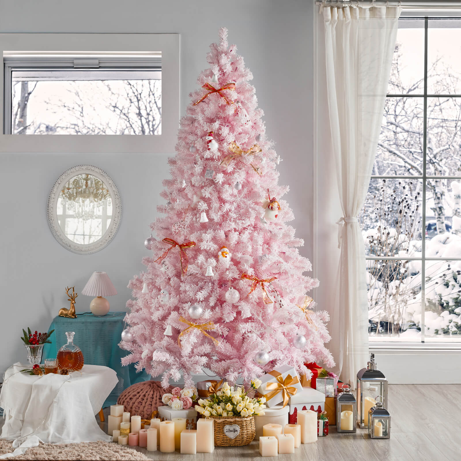Yaheetech 7.5' Pre-lit Flocked Artificial Christmas Tree