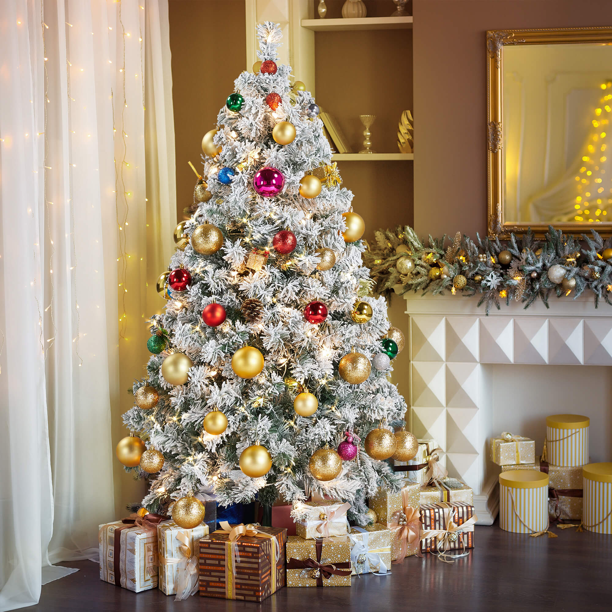 Yaheetech 4.5' Pre-lit Flocked Artificial Christmas Tree